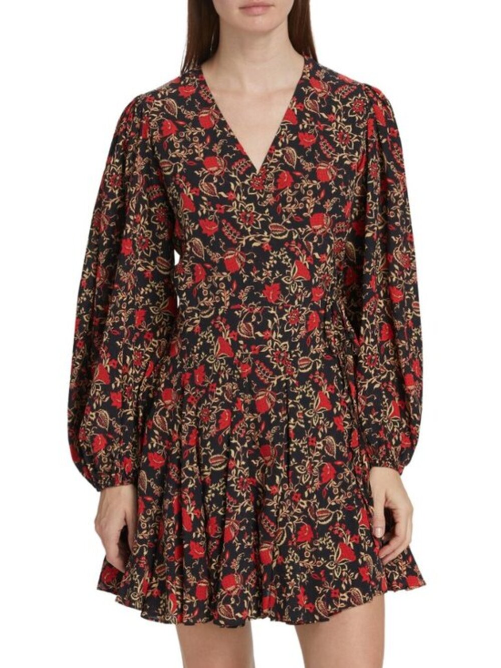 New Rhode Caro Floral Wrap Mini Dress Black Red Medium $565